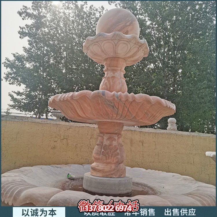 紅大理石石雕園林噴泉，展現絢爛晚霞