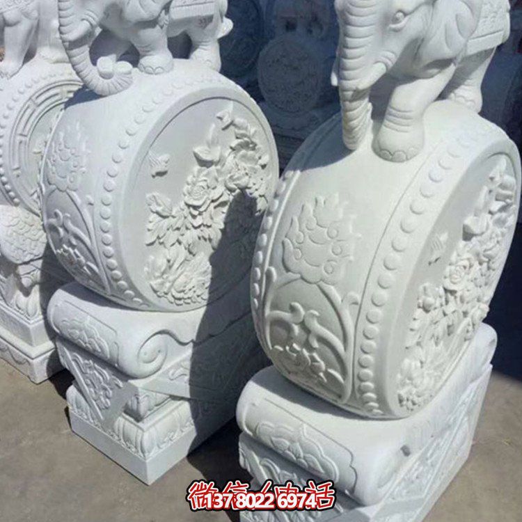 漢白玉小象石雕抱鼓，為您的別墅庭院增添優雅氣息