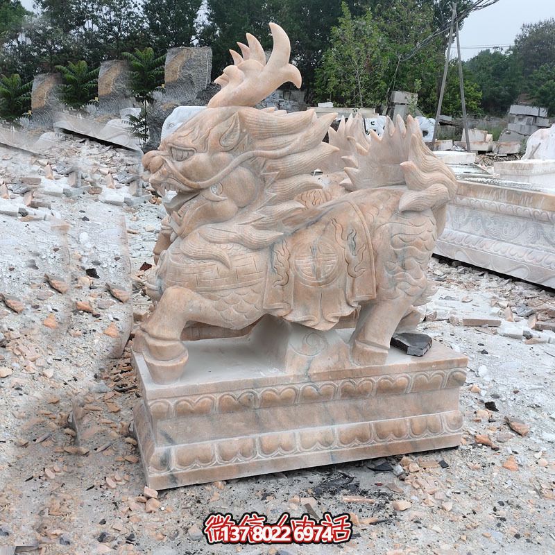 傳承古老文化，精美大理石麒麟雕塑