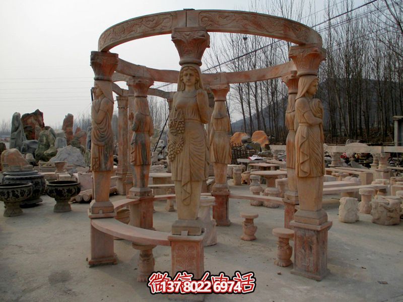 歐式涼亭，圓形露天人物石柱擺放城市廣場裝飾