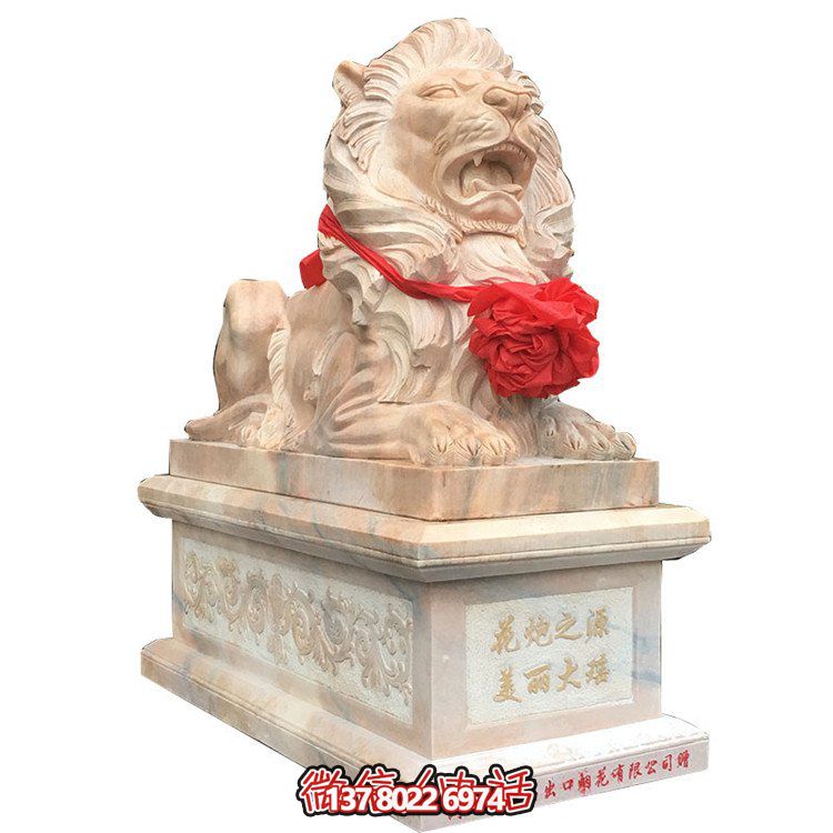 獅子大理石雕塑擺件，精美園林景觀裝飾