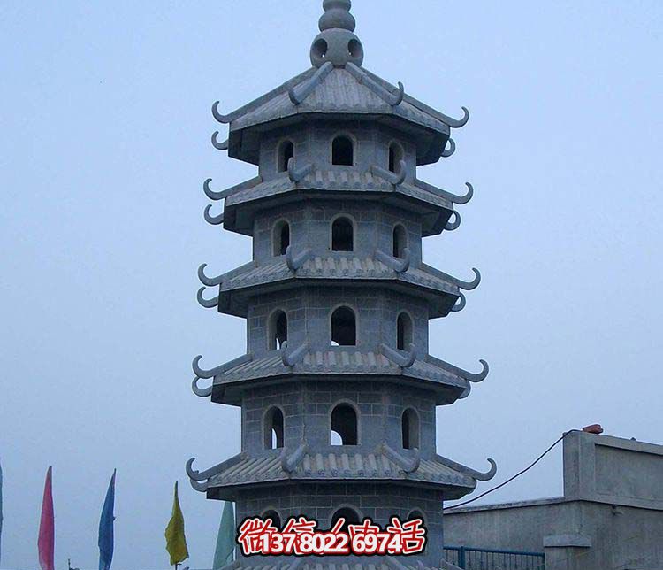 古典寶塔景觀園林，精美石雕青石多層搭配