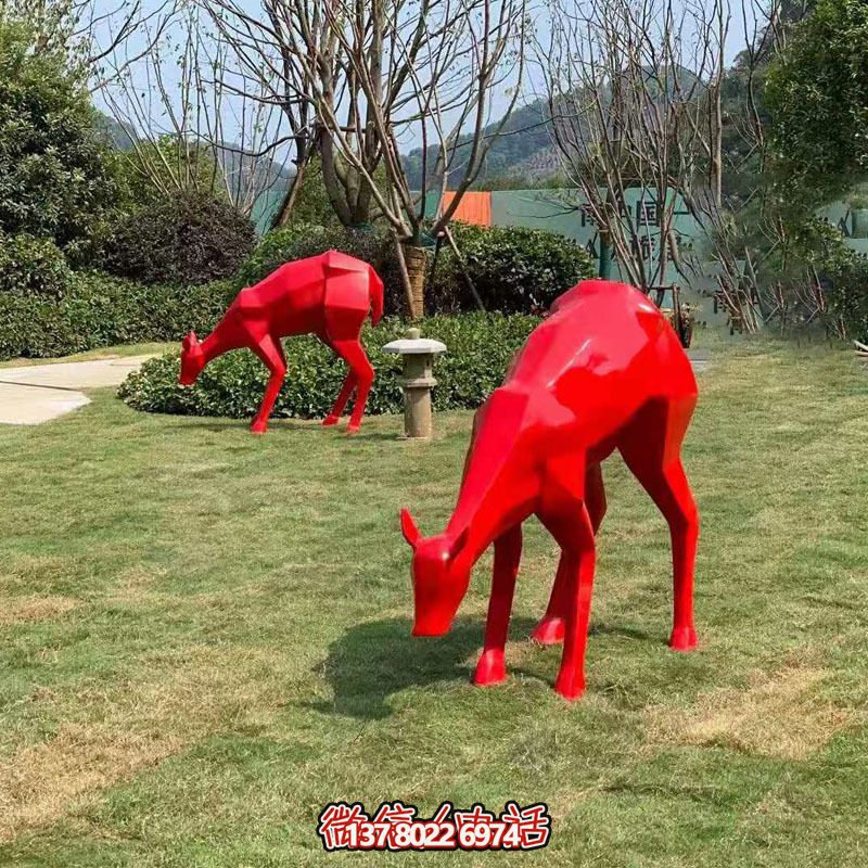 玻璃鋼梅花鹿雕塑裝飾品，紅色景觀裝飾