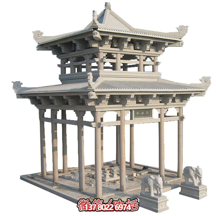 古典多角涼亭建筑大氣，石雕精美，園林景觀完美