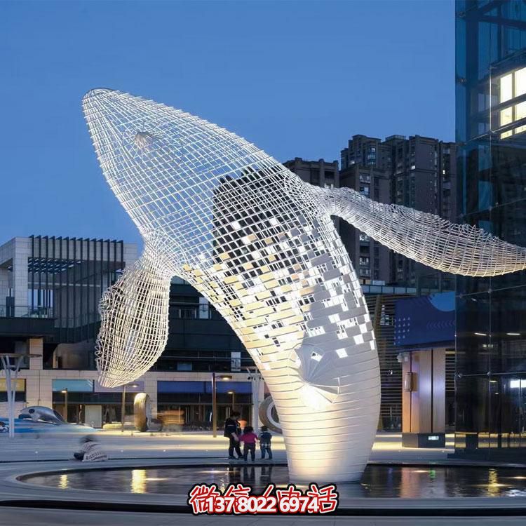 精美的大型不銹鋼網格鯨魚雕塑，綴點你的戶外空間