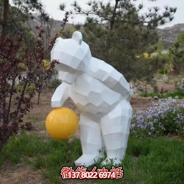 大型不銹鋼幾何創(chuàng)意拍球熊雕塑