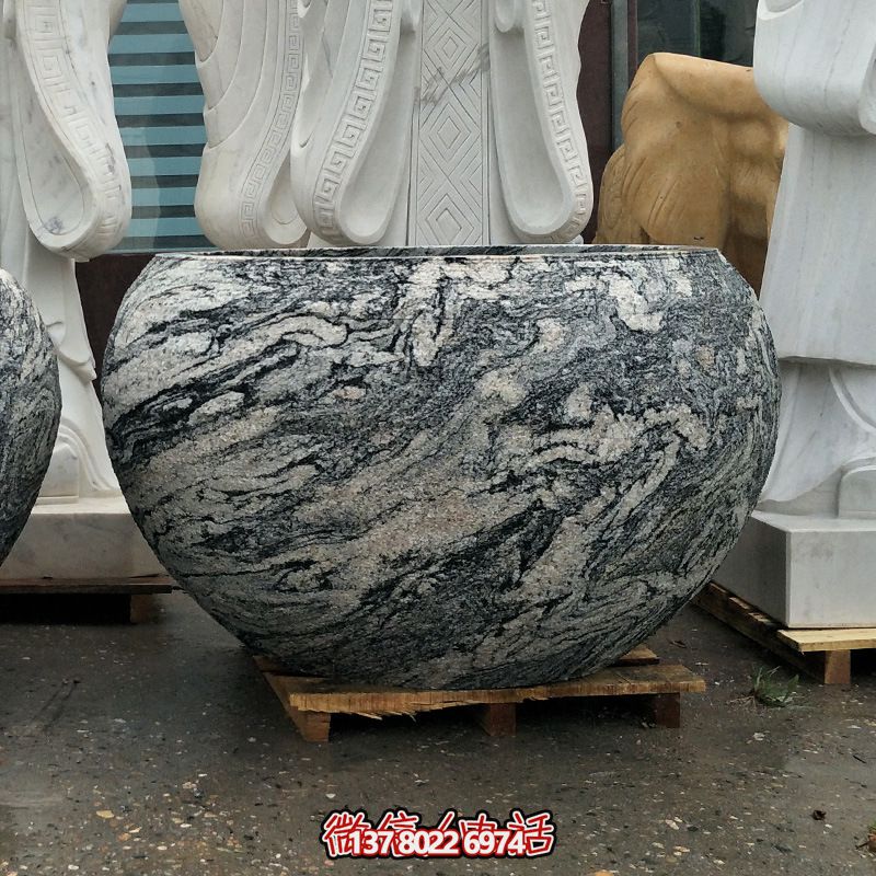 精美大理石石雕魚缸，點綴庭院雕塑