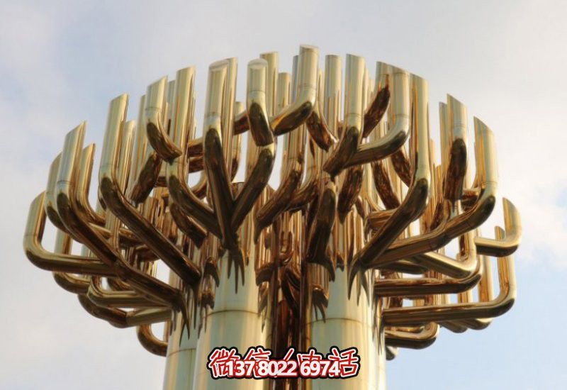 不銹鋼大樹雕塑,金色噴涂 不銹鋼大樹雕塑,金色噴涂