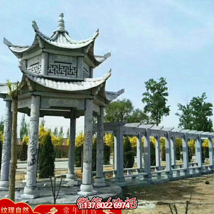 甄選優質大理石雙層涼亭，精美絕倫的雕塑美景