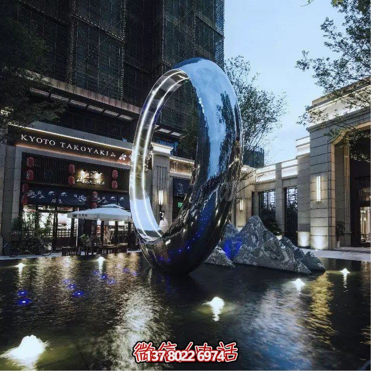 不銹鋼圓環(huán)，水景噴泉裝飾燈光雕塑
