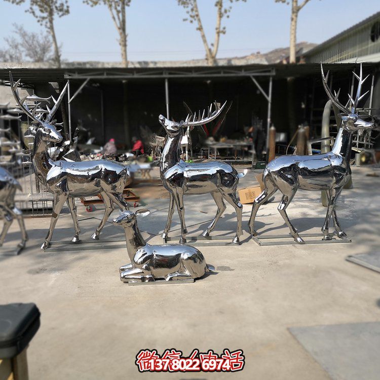 戶(hù)外廣場(chǎng)大型不銹鋼鏡面梅花鹿雕塑
