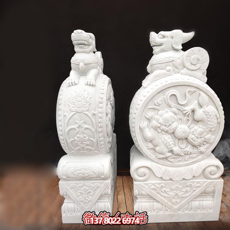 園林景區大理石石雕浮雕庭院門口大型貔貅抱鼓石