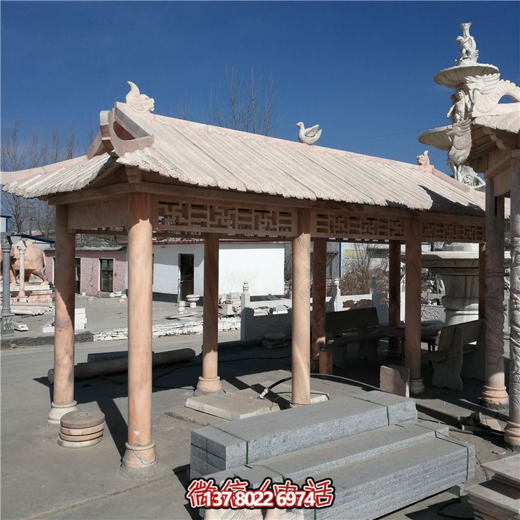 小區(qū)廣場長廊晚霞紅石雕休息涼亭 小區(qū)廣場長廊晚霞紅石雕休息涼亭