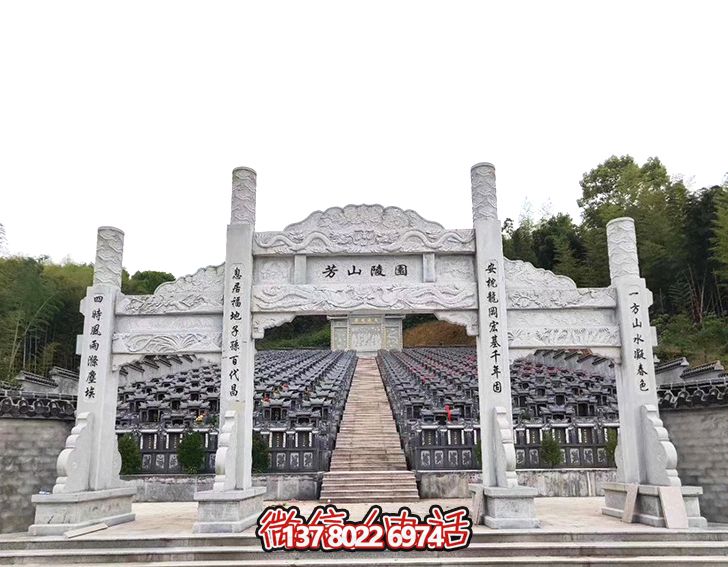 陵園擺放三門(mén)石柱石牌坊雕刻 陵園擺放三門(mén)石柱石牌坊雕刻