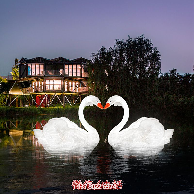 水塘兩只玻璃鋼仿真天鵝雕塑 水塘兩只玻璃鋼仿真天鵝雕塑