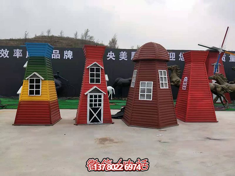 兒童游樂(lè)廣場(chǎng)彩三色玻璃鋼風(fēng)車雕塑