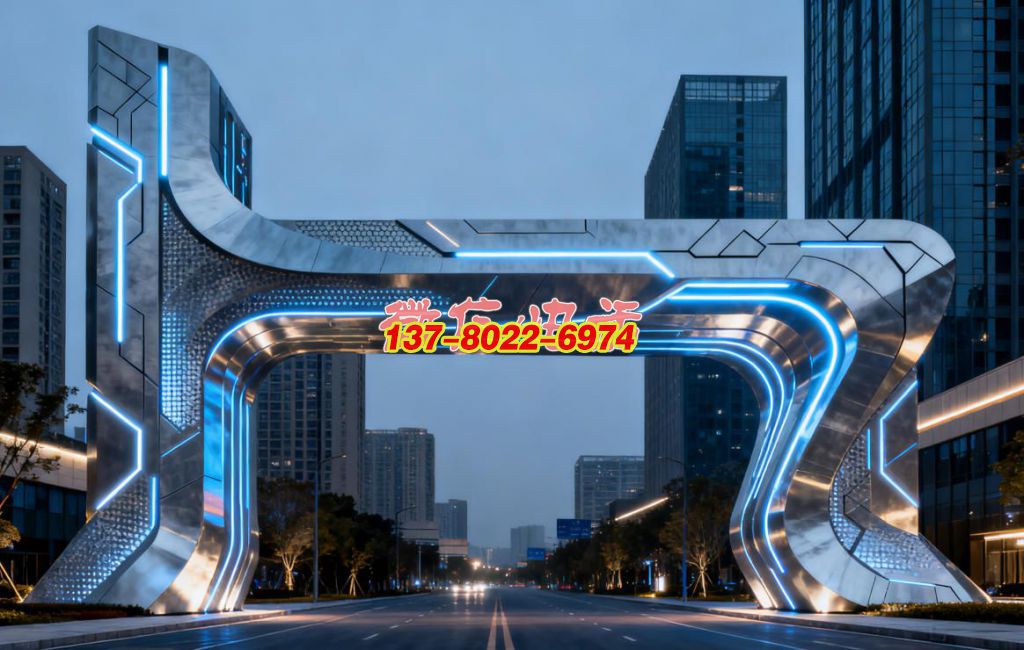 未來(lái)之樞 —— 不銹鋼科技感景觀雕塑大門(mén)?城市智創(chuàng)紀(jì)元地標(biāo)